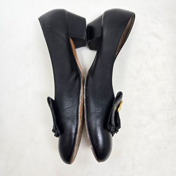 SALVATORE FERRAGAMO Black Leather Women's Kitten Heel Loafers Size 8B - Picture 6 of 11
